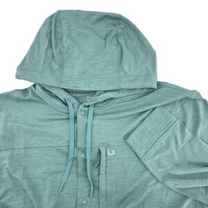 Huk Performance Hoodie Mens Large Teal Green Excellent Snap Front Fishing Shirt